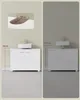 Comparison of two bathroom vanity setups with different sink heights. Produktbild-Vorschau