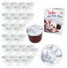 A set of glass jars with decorative lids, a jar filled with jam, and a recipe booklet, arranged on a white background. Anteprima dell’immagine prodotto