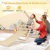 A mother and child playing on a wooden climbing toy indoors. Produktbild-Vorschau
