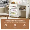 A white sewing table with spools of thread and fabric, featuring a built-in charging station. Náhľad obrázku produktu