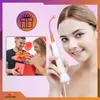 A collage-style image featuring a woman holding a skincare device and a smaller inset image of a couple exchanging gifts. Produktbild-Vorschau