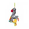 A plush zebra toy hanging from a green loop. Podgląd zdjęcia produktu