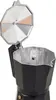 A black moka pot coffee maker with its lid open, shown from a slightly elevated angle against a white background. Náhled obrázku produktu