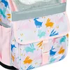 A close-up view of a children's school bag with a bunny and carrot pattern. Produktbild-Vorschau