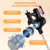 Diagram illustrating the filtration system of a vacuum cleaner. Voir les images du produit
