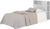A white bed with a headboard shelf, made up with bedding and a pillow. Voir les images du produit