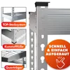 Collage of images showing details of a metal shelving unit, with text overlays highlighting features and benefits. Anteprima dell’immagine prodotto