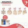 A collection of small wooden Christmas decorations and a string of lights. Podgląd zdjęcia produktu
