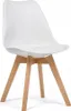 A white chair with wooden legs on a white background. Produktbild-Vorschau