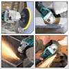 Collage of four images showing an angle grinder being used for different tasks. Voir les images du produit