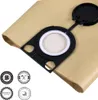 A close-up shot of a vacuum cleaner bag with several circular badges below it. Produktbild-Vorschau
