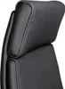 A close-up view of the headrest and upper backrest of a black leather office chair. Voir les images du produit