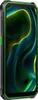 A side view of a rugged smartphone with a green trim and a colorful abstract wallpaper on its screen. Produktbild-Vorschau