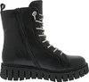 A black lace-up boot with silver laces and a thick sole, shown from the side. Anteprima dell’immagine prodotto