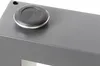 A close-up view of a gray metal table leg with a black and silver foot. Voir les images du produit