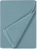 A folded teal fleece blanket with white stitching. Produktbild-Vorschau