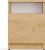 A close-up, front-facing view of a wooden nightstand with a white insert at the top. Anteprima dell’immagine prodotto