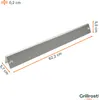 A metal barbecue heat shield with dimensions indicated by measurement lines and text. Podgląd zdjęcia produktu