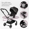 A black stroller with text and inset images highlighting its features. Anteprima dell’immagine prodotto