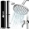 A solar shower and its protective cover are displayed against a white background, with water spraying from the shower head. Náhľad obrázku produktu