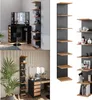 Collage of a corner vanity set with a tri-fold mirror and stool, and a tall, narrow shelving unit with wooden shelves. Anteprima dell’immagine prodotto