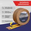 A roll of self-adhesive baseboard tape is shown, with its features highlighted by text and icons. Produktbild-Vorschau