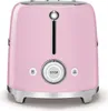 A pink Smeg toaster with silver accents is shown from the front against a white background. Náhled obrázku produktu