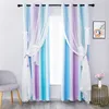 A pair of ombre curtains with sheer overlay, tied back with ribbons, in a room setting with a chair and a small table with flowers. Náhled obrázku produktu