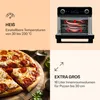 A collage showing an air fryer, a pizza, and text describing features. Produktbild-Vorschau