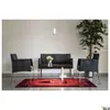 A modern living room setup with a sofa, two armchairs, a coffee table, a rug, and a plant. Produktbild-Vorschau