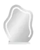 A white vanity mirror with an LED light strip around its irregular shape, standing on a white base. Voir les images du produit