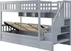 A grey bunk bed with storage and a lift-up mattress base. Voir les images du produit