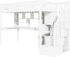 A white loft bed with a desk and stairs against a white background. Anteprima dell’immagine prodotto