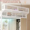 A loft bed with shelves and a wardrobe underneath, showcasing storage options and a decorative element. Produktbild-Vorschau