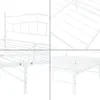 A collage of four close-up images of a white metal bed frame, showing different angles and details of its construction. Voir les images du produit