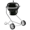 A black Rösle charcoal grill with a silver stand and wheels, shown against a white background. Produktbild-Vorschau