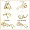 A collage of six different wooden climbing toys for children, each labeled with a number and description. Produktbild-Vorschau