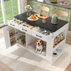 A kitchen island with storage, drawers, and a built-in dog bed, set in a bright, modern kitchen. Anteprima dell’immagine prodotto