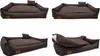 A collage of four images showing a brown dog bed from different angles, including one with the cushion partially removed. Produktbild-Vorschau