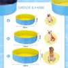 A size chart showing different sizes of dog pools with corresponding dimensions and images of dogs. Produktbild-Vorschau