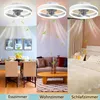Collage showing a ceiling fan with light in three different room settings: dining room, living room, and bedroom. Produktbild-Vorschau