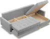 A grey sectional sofa with its storage compartments open, revealing the interior. Produktbild-Vorschau