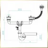 Technical drawing of a sink drain system with dimensions. Produktbild-Vorschau