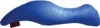 A blue pillow with a curved, ergonomic shape, lying on a white background. A small red tag is visible at the bottom left. Produktbild-Vorschau