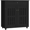 A black shoe cabinet with a drawer and two doors with slatted panels. Produktbild-Vorschau
