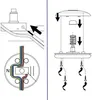 The image shows two diagrams related to electrical components. The left side illustrates wiring connections and a close-up of a switch terminal. The right side shows an exploded view of a light fixture assembly with arrows indicating disassembly and reasse Produktbild-Vorschau