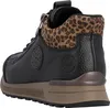 A rear view of a black women's boot with leopard print accents. Náhľad obrázku produktu