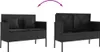 A black poly rattan garden bench shown in two states: closed and open to reveal storage. Náhled obrázku produktu