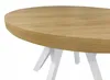 A close-up view of a round wooden table with white legs. Náhled obrázku produktu