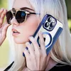 A woman wearing sunglasses holds a phone with a blue case to her ear. Produktbild-Vorschau